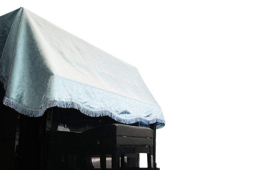 Blue upright piano cover with white bg clairevoire